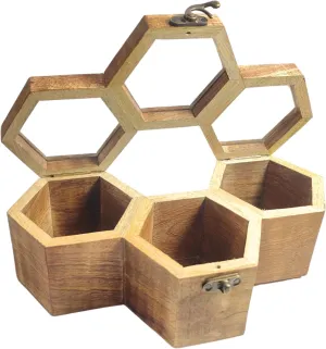 AA GLOBEL Honeycomb Watch Organizer 3 Slots Solid Indian Mango Wood Display Case
