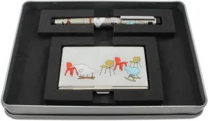 Acme APE06RSET Card Case, Water-Based Ballpoint Pen, Gift Set, Eames Chair