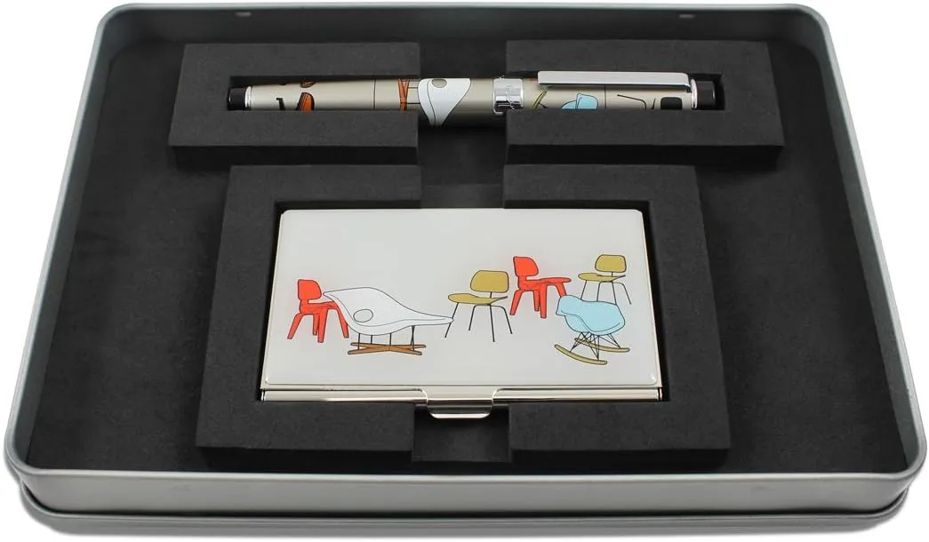 Acme APE06RSET Card Case, Water-Based Ballpoint Pen, Gift Set, Eames Chair