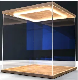 Acrylic Display Case, Clear Toys Favors Organizer Container with Door, Solid Wooden Base Showcase with Light for Figure Car Models(60x30x25cm)