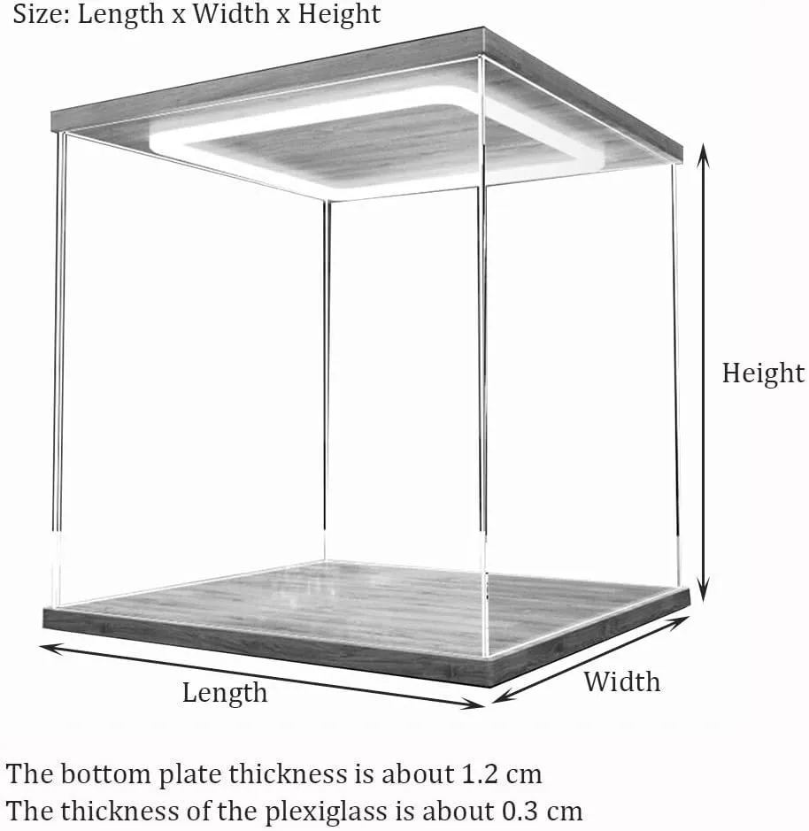 Acrylic Display Case, Clear Toys Favors Organizer Container with Door, Solid Wooden Base Showcase with Light for Figure Car Models(60x30x25cm)