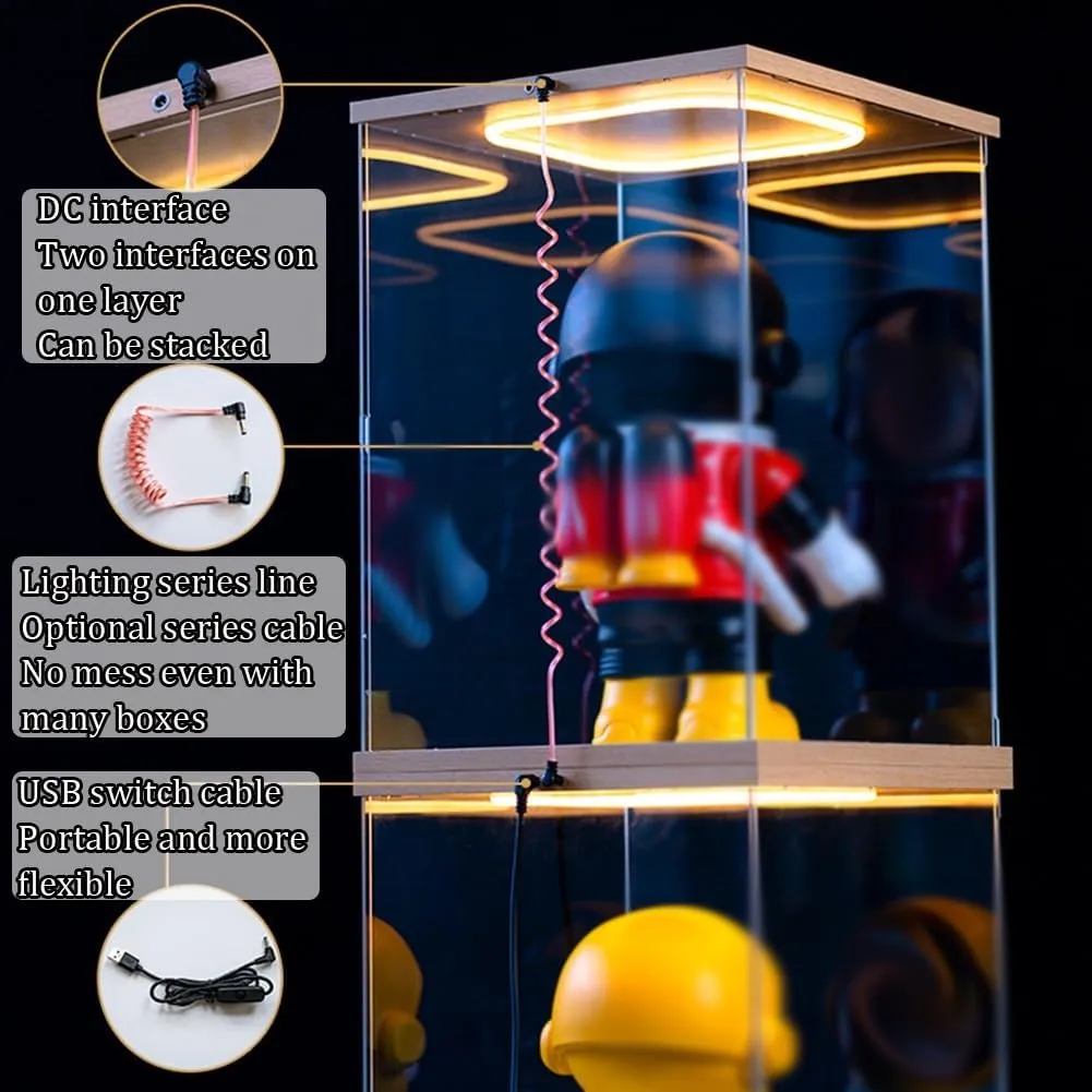 Acrylic Display Case, Clear Toys Favors Organizer Container with Door, Solid Wooden Base Showcase with Light for Figure Car Models(60x30x25cm)