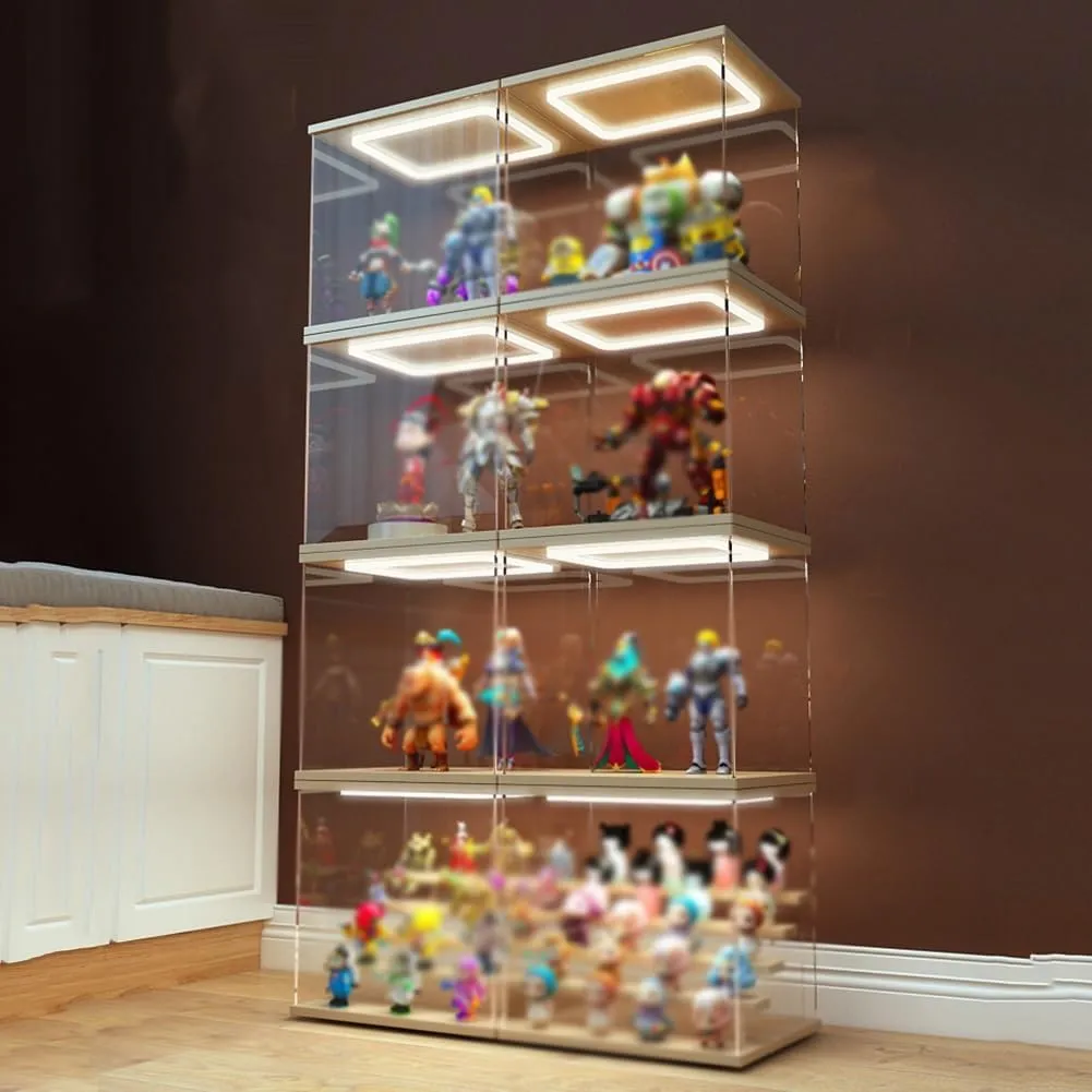 Acrylic Display Case, Clear Toys Favors Organizer Container with Door, Solid Wooden Base Showcase with Light for Figure Car Models(60x30x25cm)