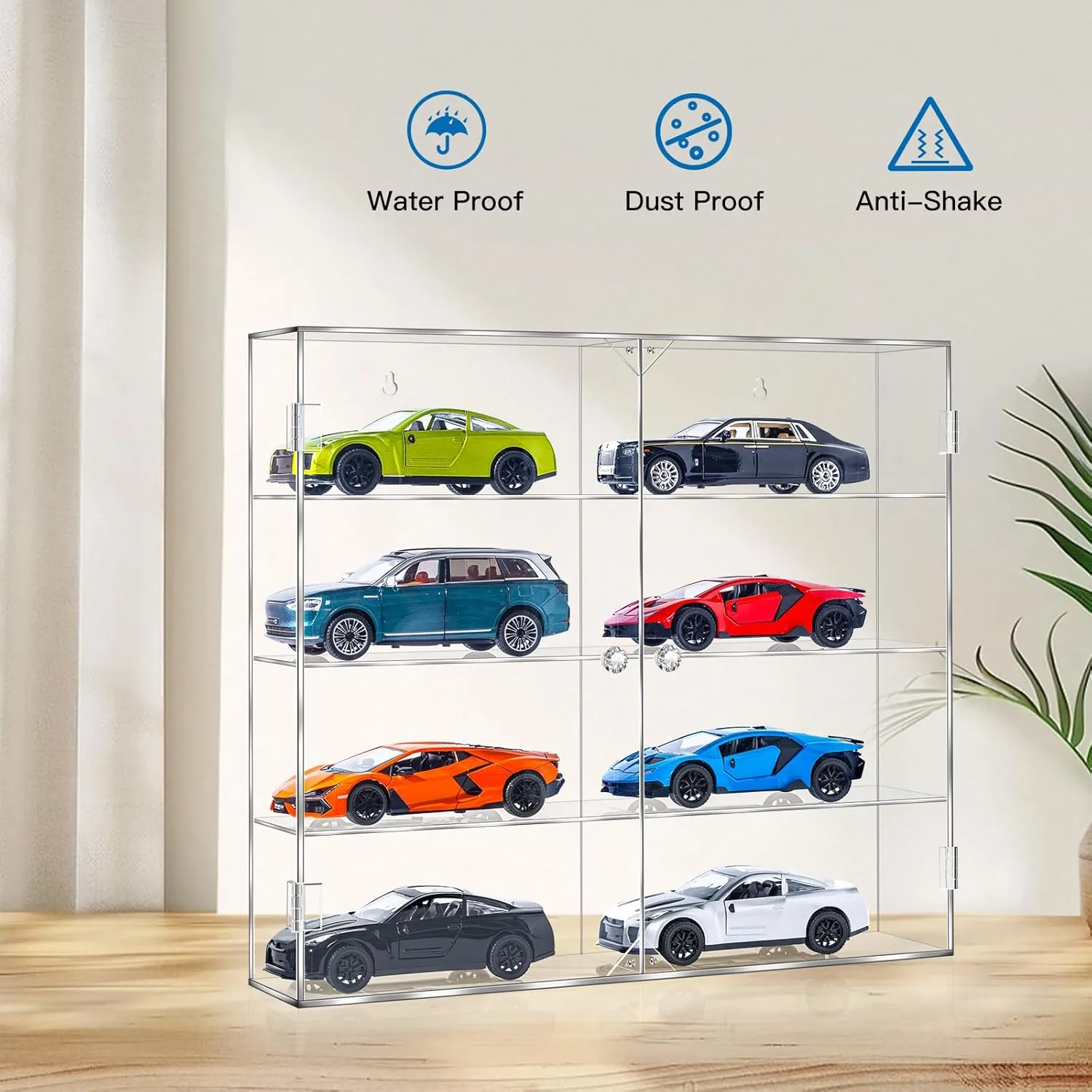 Acrylic Display Case for 1/24 Scale Diecast Storage, 4 Levels 8 Slots Toy Cars Showcase Wall Mount Or Desktop, Clear Display Organizer for Nascar Diecast Model Car Tabletop