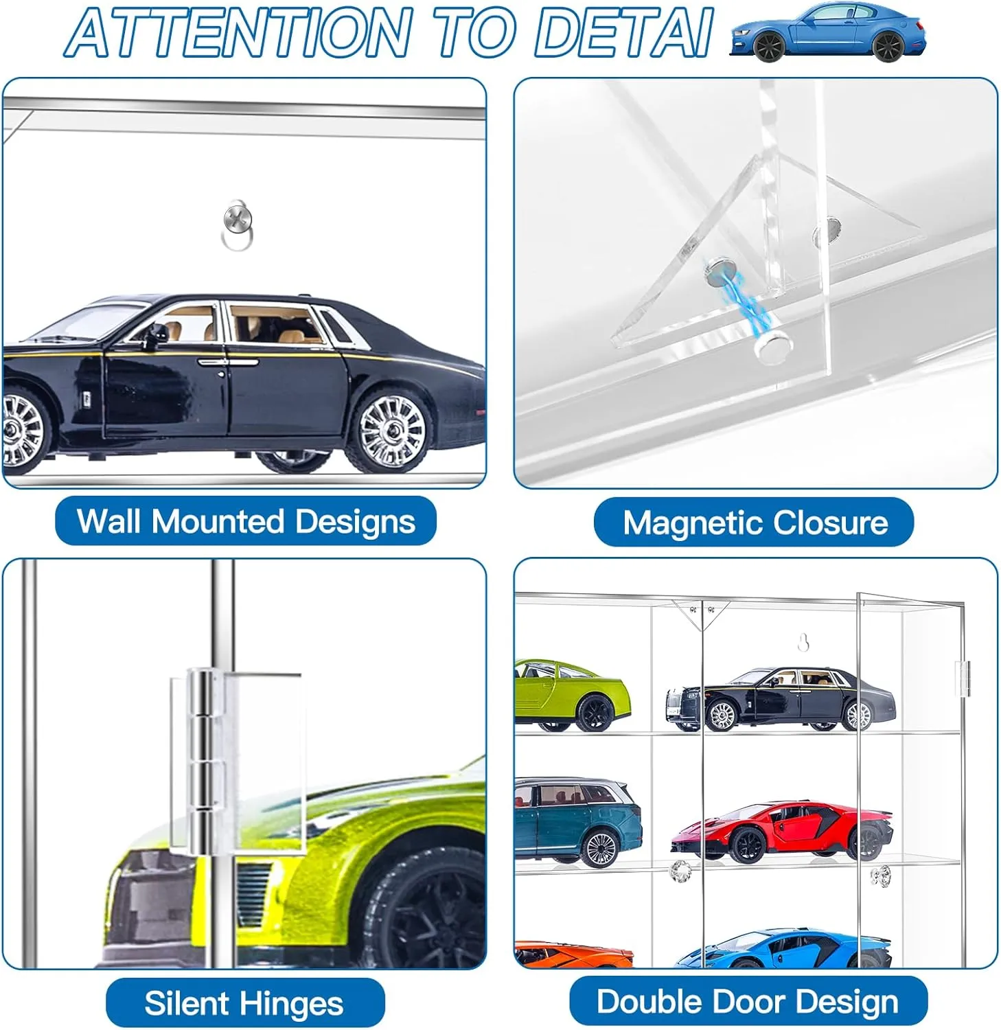 Acrylic Display Case for 1/24 Scale Diecast Storage, 4 Levels 8 Slots Toy Cars Showcase Wall Mount Or Desktop, Clear Display Organizer for Nascar Diecast Model Car Tabletop