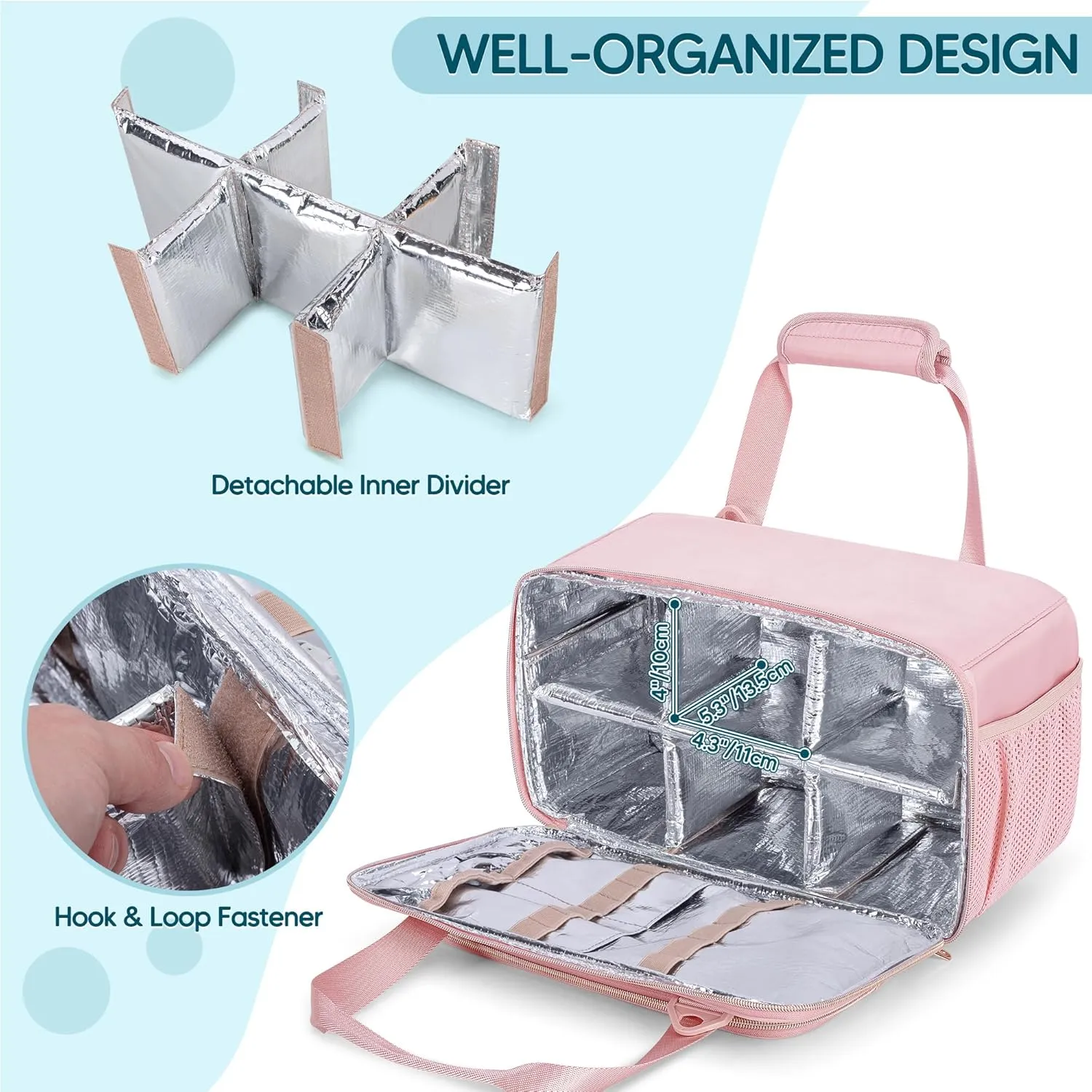 Acrylic Paint Organizer Case for 54 Bottles (2 oz), Craft Paint Storage Organizer with Shoulder Strap, Paint Bottle Organizer Bag with Brush Storage, Pink