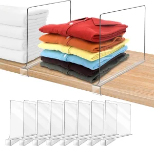 Acrylic Shelf Dividers for Closet Organization 8PCS Closet Shelf Divider Closet Dividers for Shelves Shelf Organizer for Closet Shelf Organizer for Wood Closet Separator Clear