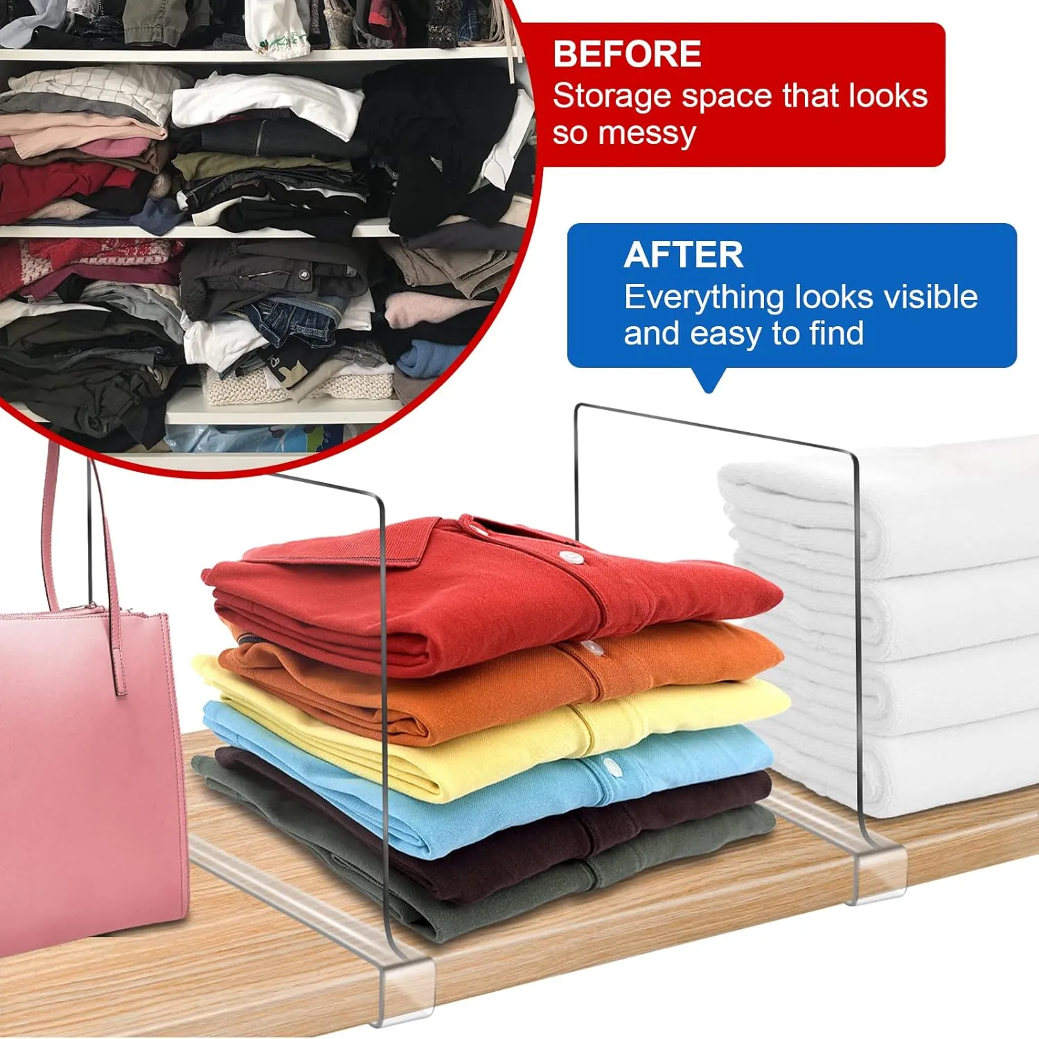 Acrylic Shelf Dividers for Closet Organization 8PCS Closet Shelf Divider Closet Dividers for Shelves Shelf Organizer for Closet Shelf Organizer for Wood Closet Separator Clear