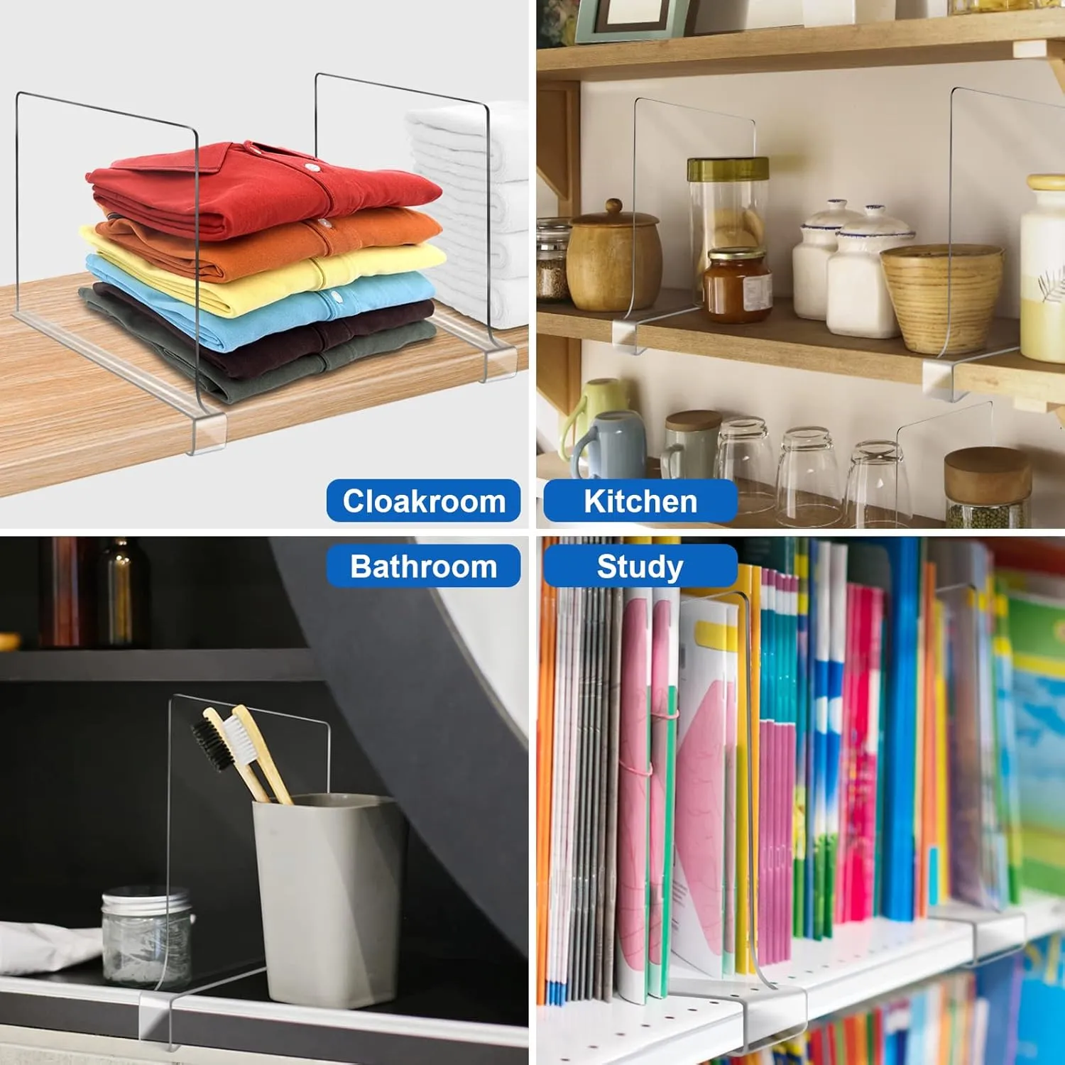 Acrylic Shelf Dividers for Closet Organization 8PCS Closet Shelf Divider Closet Dividers for Shelves Shelf Organizer for Closet Shelf Organizer for Wood Closet Separator Clear
