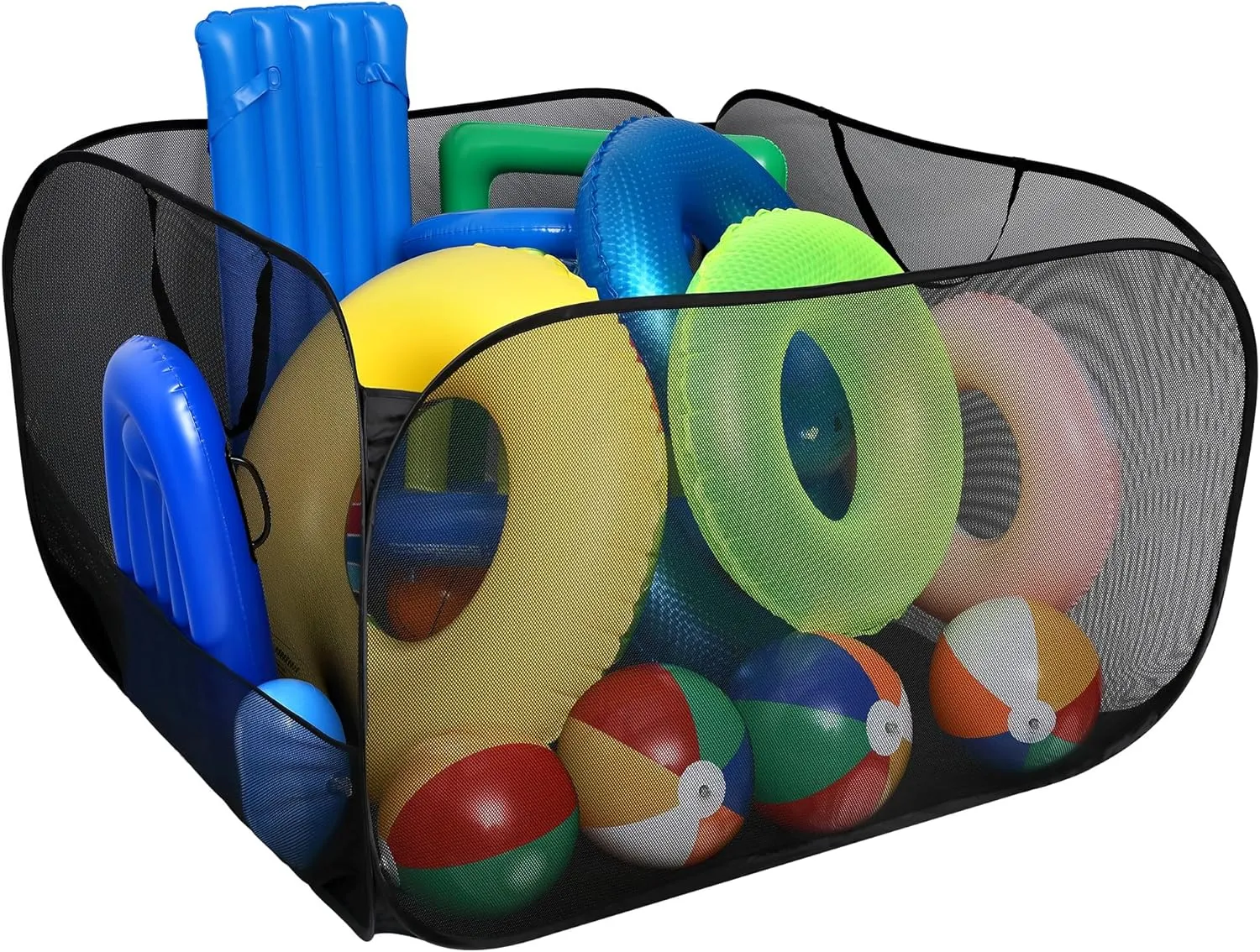 Adnee Pool Toy Storage Bin-47'' x 47'' x 31'' Nylon Mesh Pool Organizer with Side Pocket-300 Gallon Quick Drying Pool Storage for Float, Beach Balls,Towel and Other Swimming Accessories