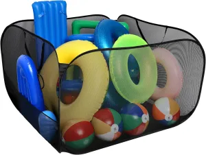Adnee Pool Toy Storage Bin-47'' x 47'' x 31'' Nylon Mesh Pool Organizer with Side Pocket-300 Gallon Quick Drying Pool Storage for Float, Beach Balls,Towel and Other Swimming Accessories