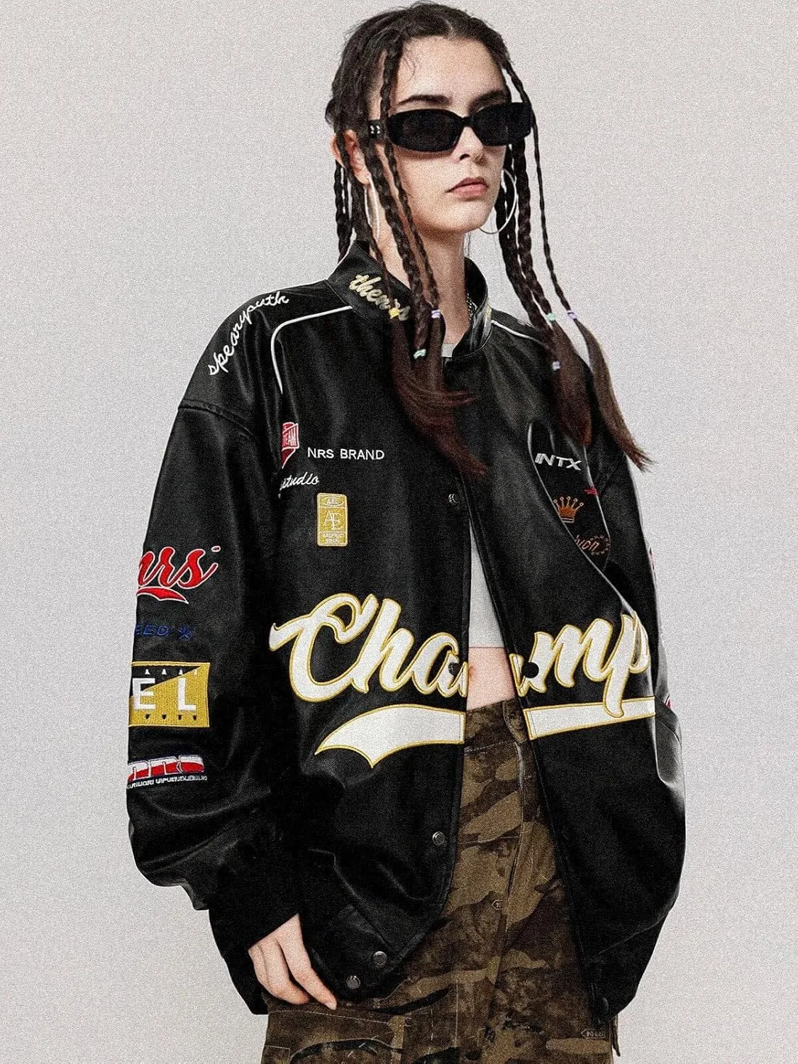 Aelfric Eden Faux Leather Jacket Oversized Racing Motorcycle Jackets Moto Coats Unisex Trendy Streetwear Jacket