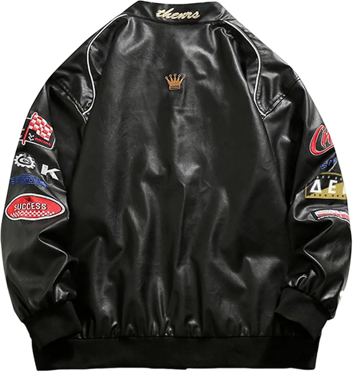 Aelfric Eden Faux Leather Jacket Oversized Racing Motorcycle Jackets Moto Coats Unisex Trendy Streetwear Jacket