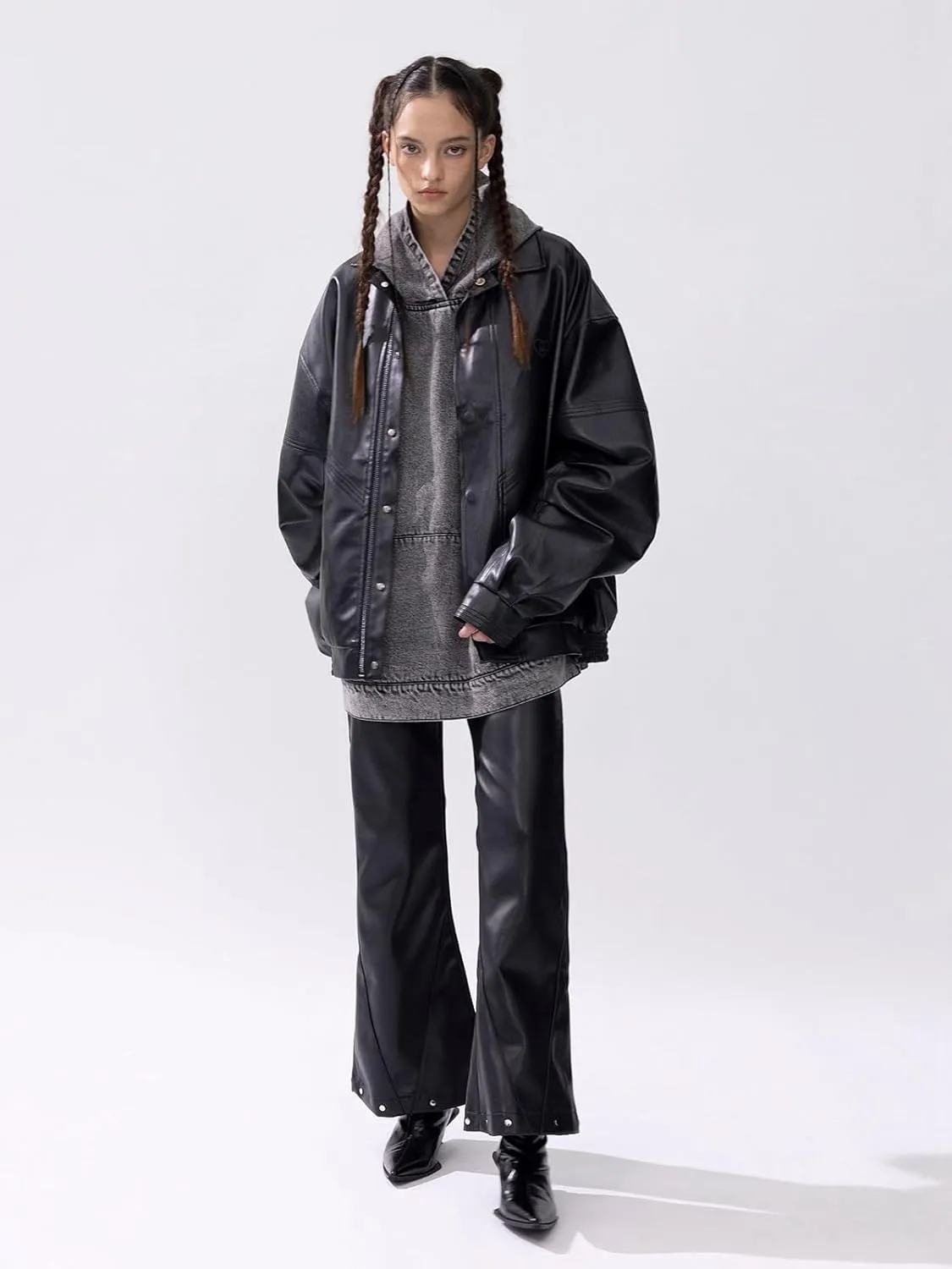 Aelfric Eden Womens Leather Jacket Oversized Y2k Faux Motorcycle Bomber Moto Biker Jackets Coats