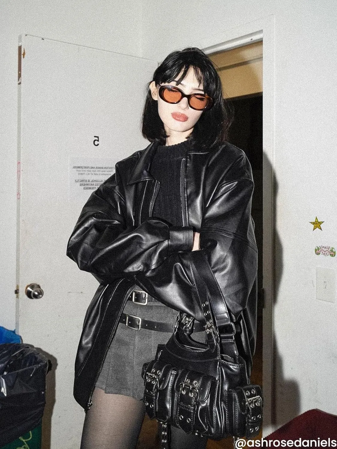 Aelfric Eden Womens Leather Jacket Oversized Y2k Faux Motorcycle Bomber Moto Biker Jackets Coats