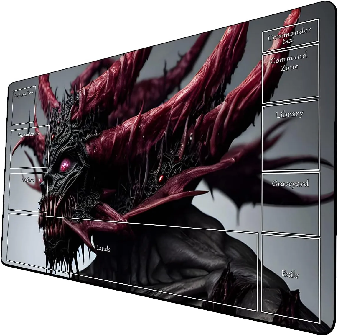 AI Painting TCG Playmat - MTG Trading Card Game Mat with Zone Layout, 24x14 Inches Premium MTG Play Mat - The Perfect Companion for Intense Card Battles - Fantasy Dark Skull Black Lotus 519A126