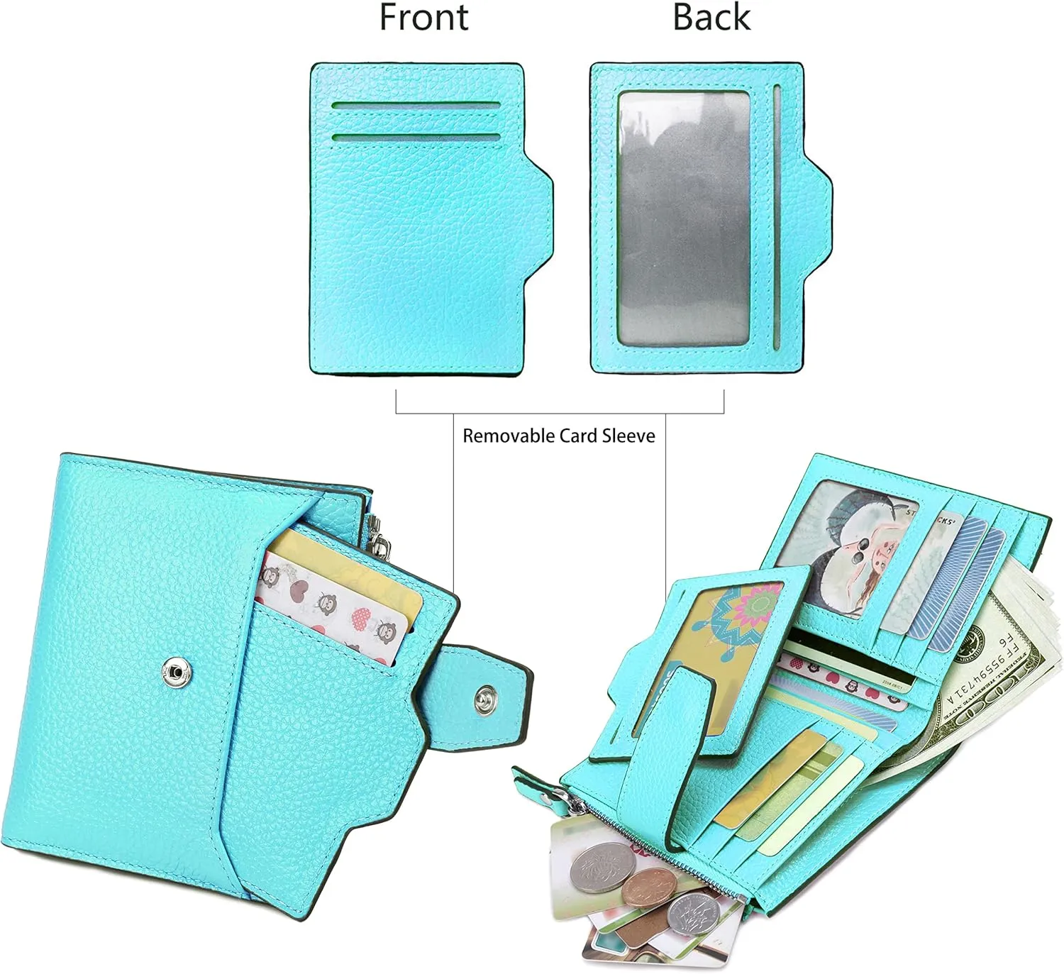 AINIMOER Women's RFID Blocking Leather Small Compact Bi-fold Zipper Pocket Wallet Card Case Purse with id Window