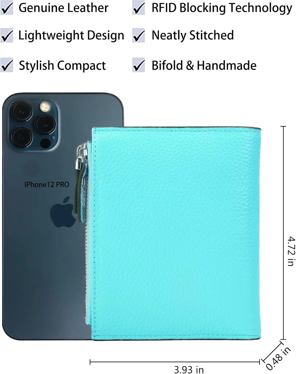 AINIMOER Women's RFID Blocking Leather Small Compact Bi-fold Zipper Pocket Wallet Card Case Purse with id Window