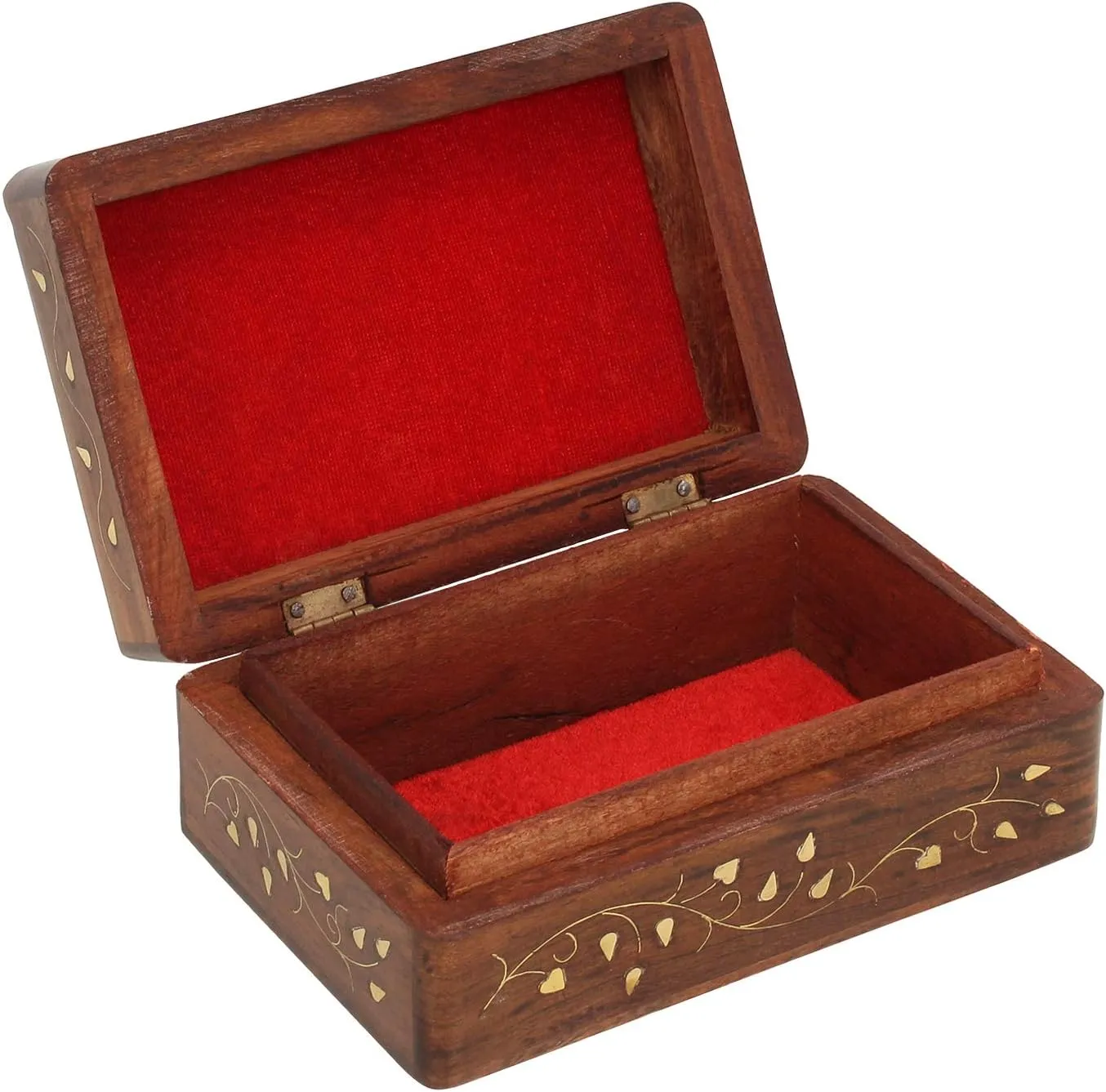 Ajuny Hand Carved Wooden Decorative Jewelry Storage Box with Floral Carvings Design Brass Inlay Keepsake Travel Treasure Chest Trinket Holder Organiser Great Gifts