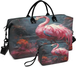 ALAZA Flamingo in The Forest Travel Duffel Bag Gym Bag Sports Tote Bag Weekender Overnight Travel Bag for Women Men Business Trip Workout