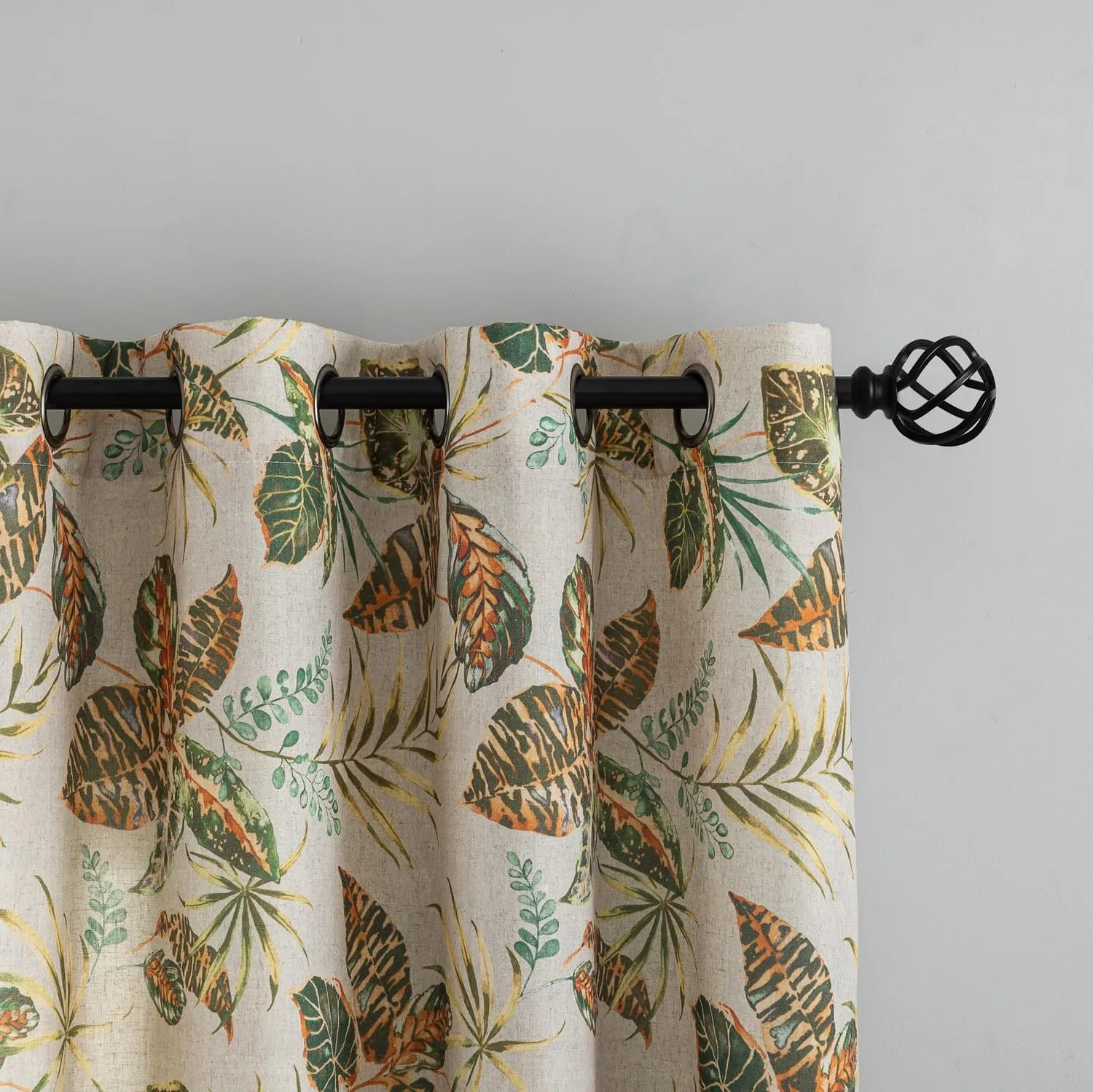 ALIGOGO Linen Texture Toile Curtains - 84 Inch Length, Exotic Tropical Leaf Pattern, Botanical Farmhouse Country Curtains - Rod Pocket, Light Filtering Window Drapes - 2 Panels, 50" W x 84" L