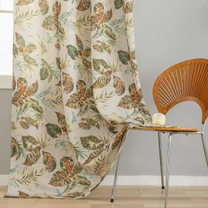 ALIGOGO Linen Texture Toile Curtains - 84 Inch Length, Exotic Tropical Leaf Pattern, Botanical Farmhouse Country Curtains - Rod Pocket, Light Filtering Window Drapes - 2 Panels, 50" W x 84" L
