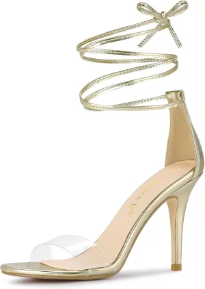 Allegra K Women's Clear Strap Stiletto Heel Lace Up Heels Sandals