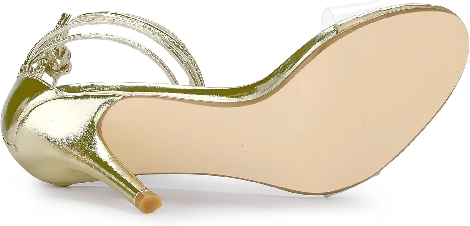 Allegra K Women's Clear Strap Stiletto Heel Lace Up Heels Sandals