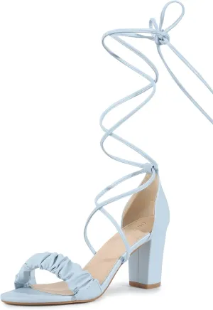 Allegra K Women's Lace Up Ruched Strap Chunky Heels Strappy Sandals