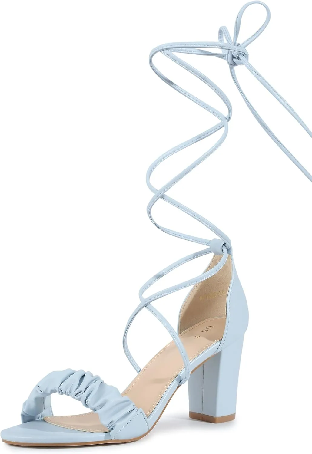Allegra K Women's Lace Up Ruched Strap Chunky Heels Strappy Sandals