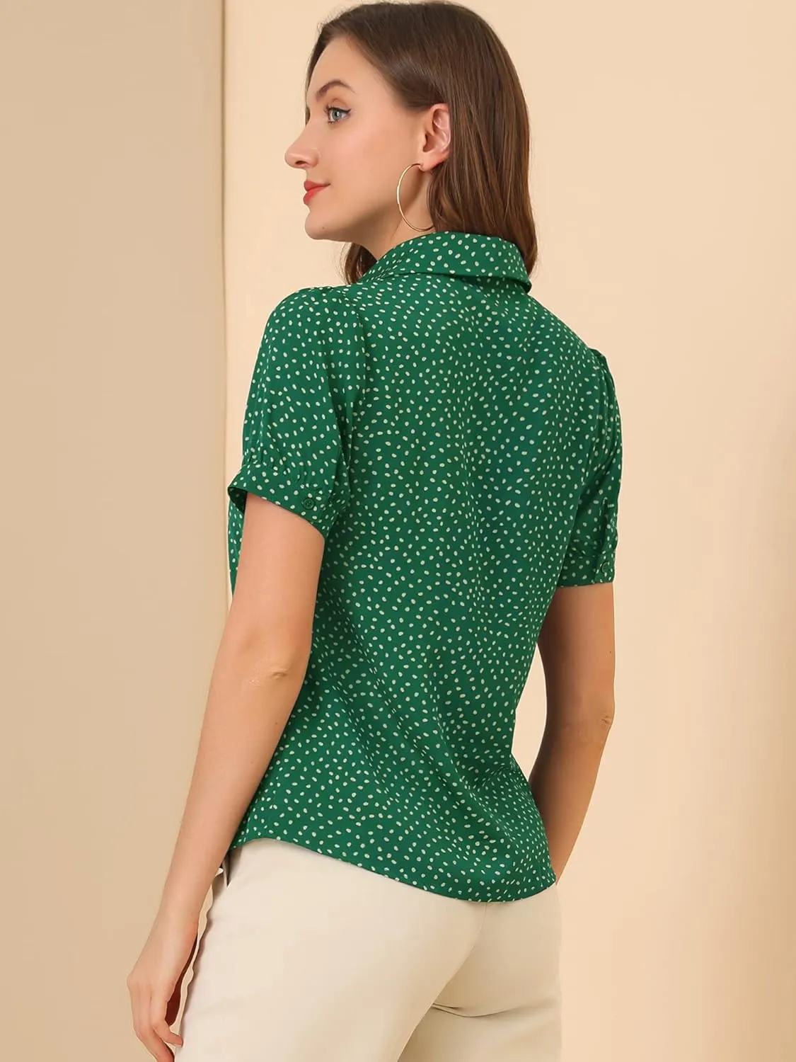 Allegra K Women's Retro Blouses Printed Bow Tie Peter Pan Collar Chiffon Blouse