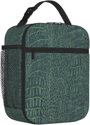 Alligator Skin Seamless Green Texture Reusable Lunch Bag For Women Men Insulated Lunch Box Spacious Lunchbox