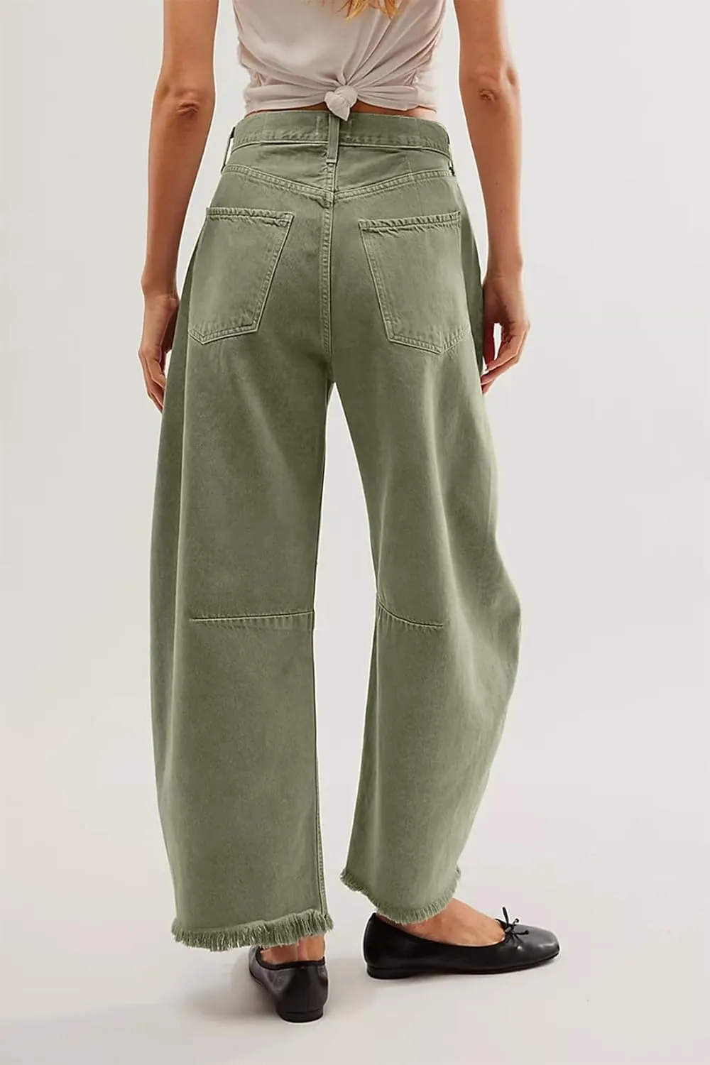 Allimy Womens Jeans Mid High Waisted Wide Leg Cut Horseshoe Baggy Raw Hem Jeans for Women Trendy 2025 Denim Pants