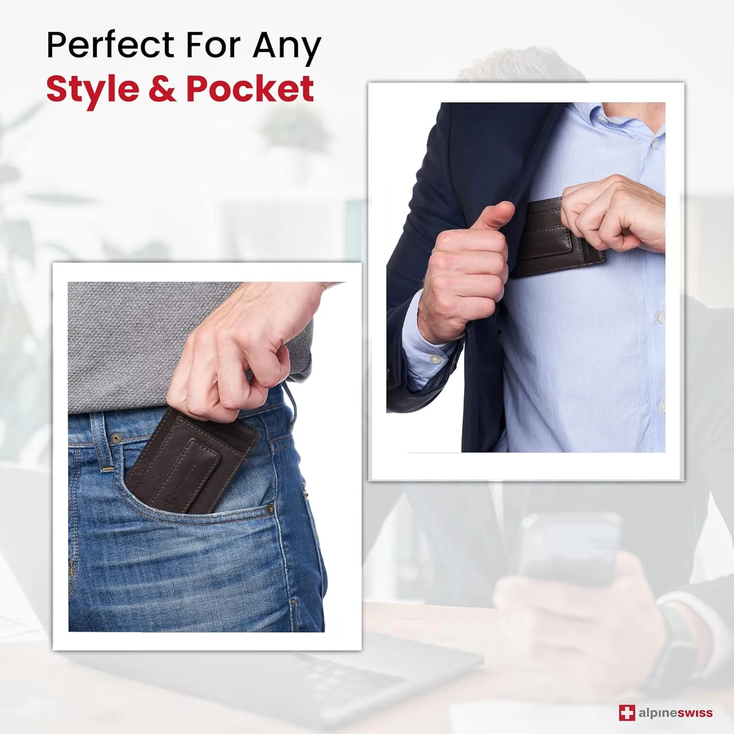 Alpine Swiss Harper Mens RFID Slim Money Clip Front Pocket Wallet Minimalist Leather ID Card Holder