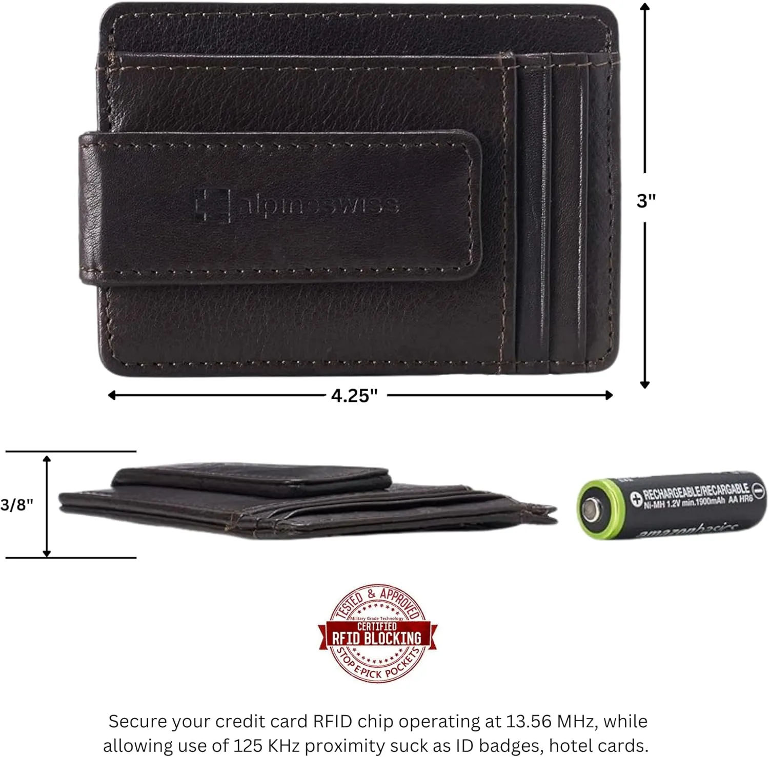 Alpine Swiss Harper Mens RFID Slim Money Clip Front Pocket Wallet Minimalist Leather ID Card Holder