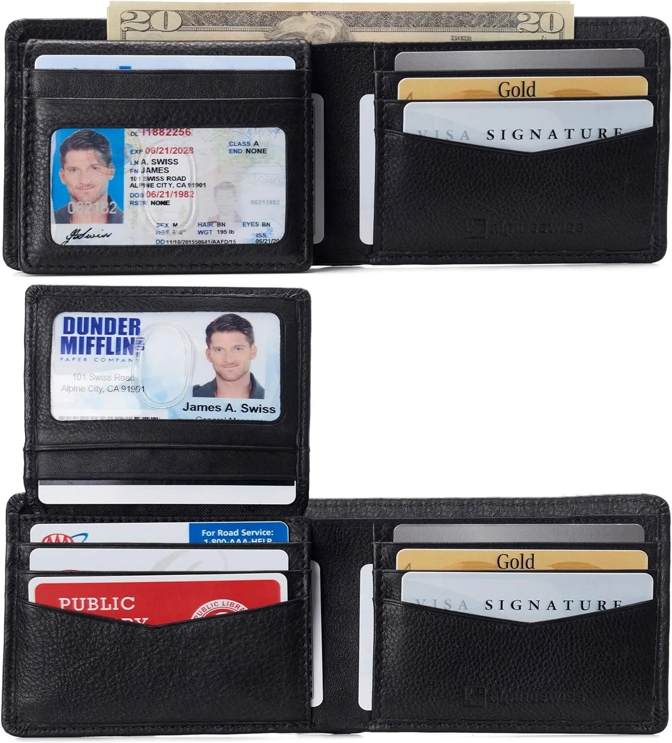 Alpine Swiss RFID Connor Passcase Bifold Wallet For Men Leather Comes in a Gift Box