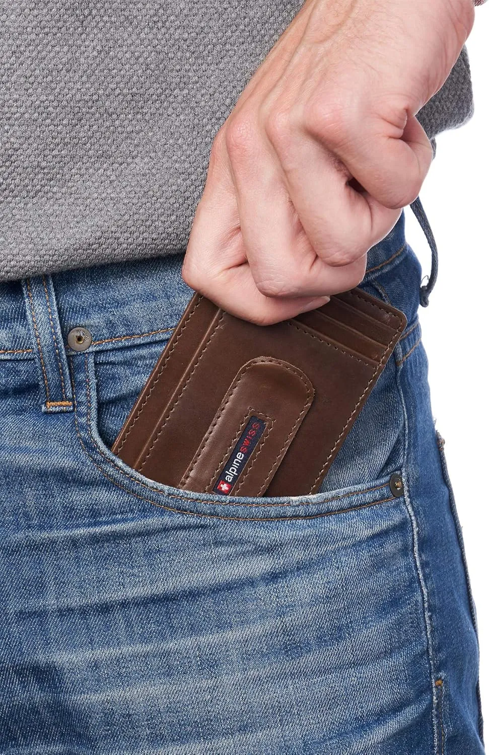Alpine Swiss RFID Dermot Money Clip Front Pocket Wallet For Men Leather Comes in a Gift Box