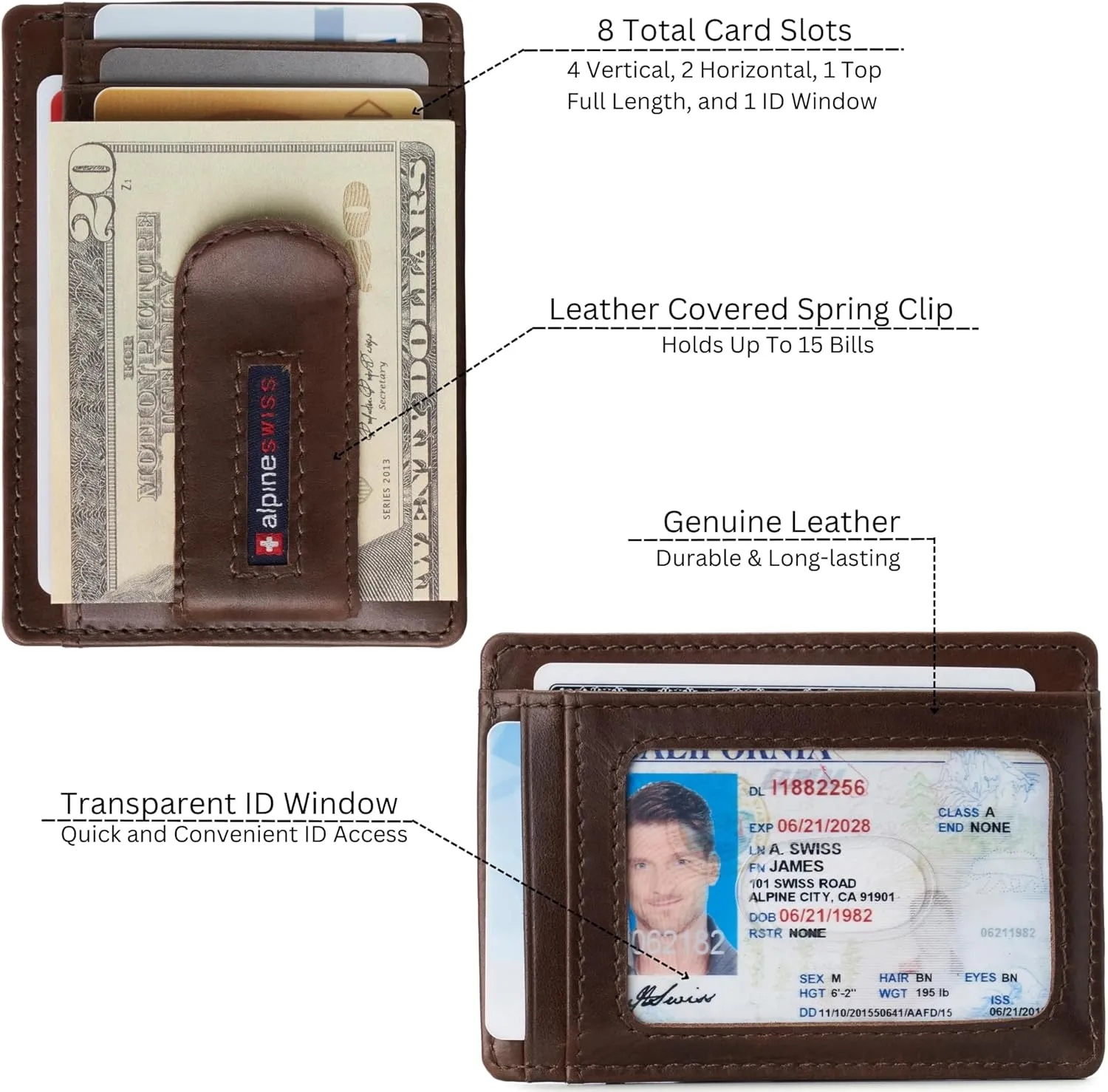 Alpine Swiss RFID Dermot Money Clip Front Pocket Wallet For Men Leather Comes in a Gift Box