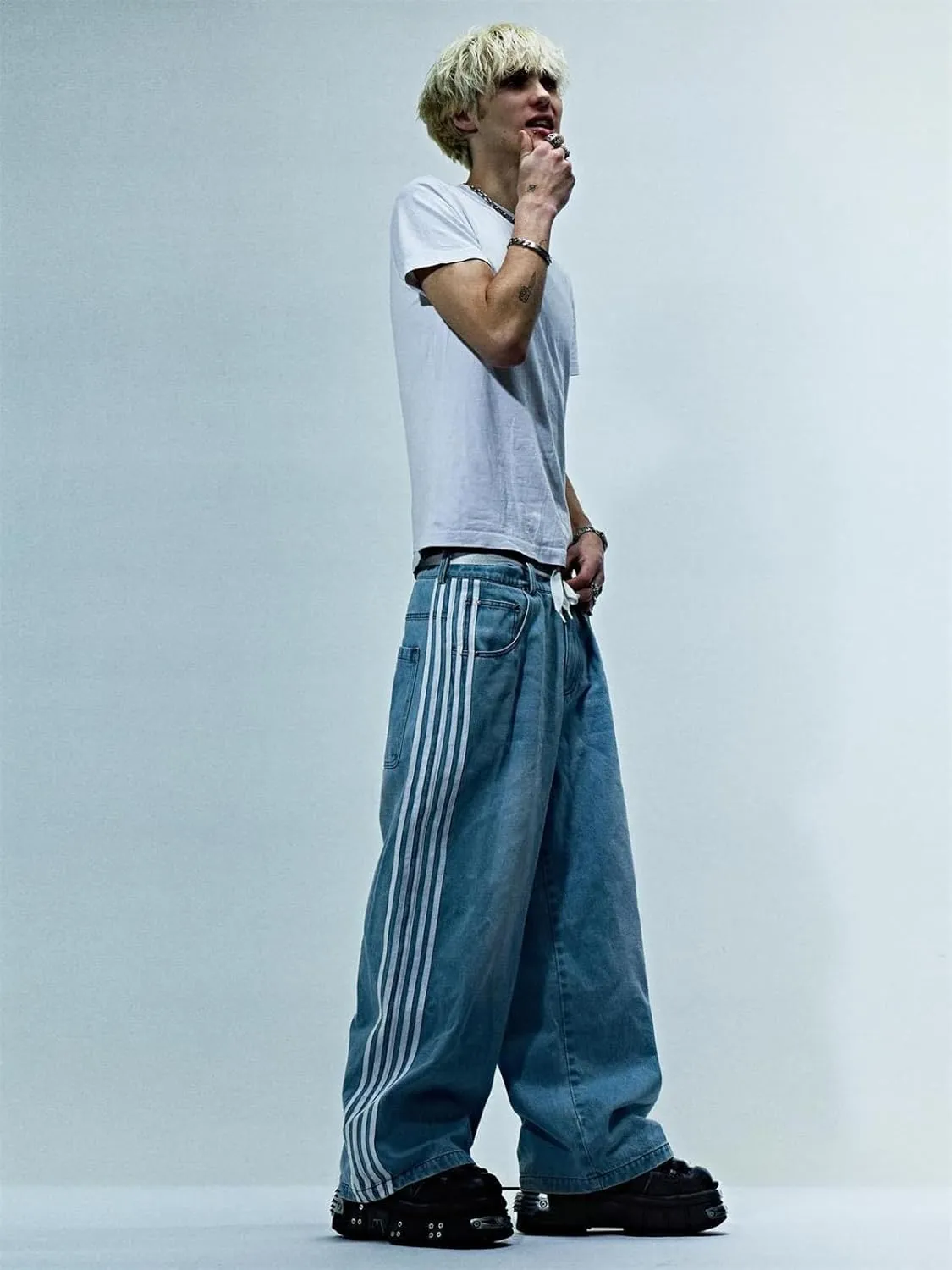 Alyweatry Men’s Vintage Baggy Jeans Oversized Low Rise Y2k Striped Skateboard Denim Track Jeans Streetwear
