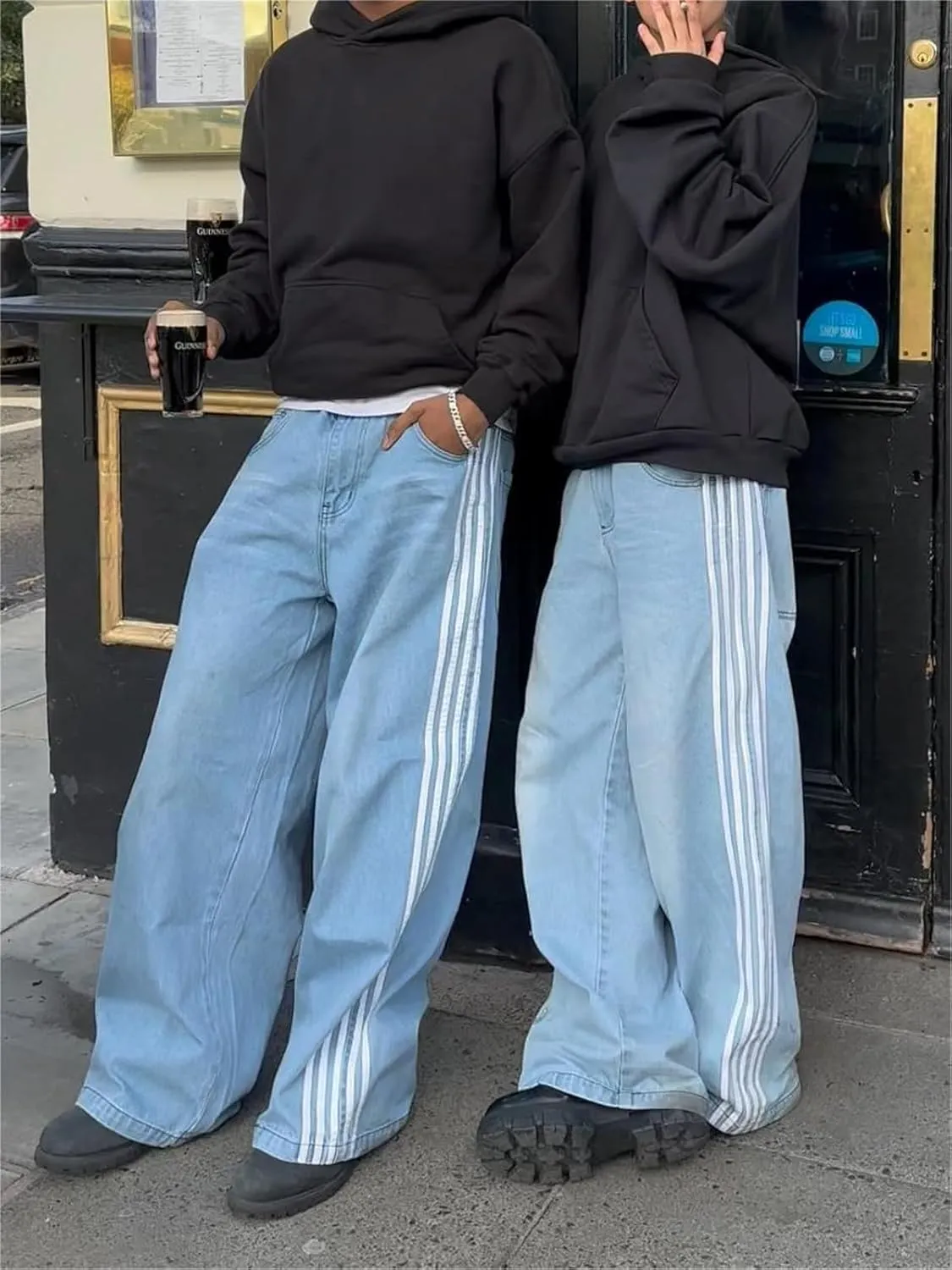 Alyweatry Men’s Vintage Baggy Jeans Oversized Low Rise Y2k Striped Skateboard Denim Track Jeans Streetwear