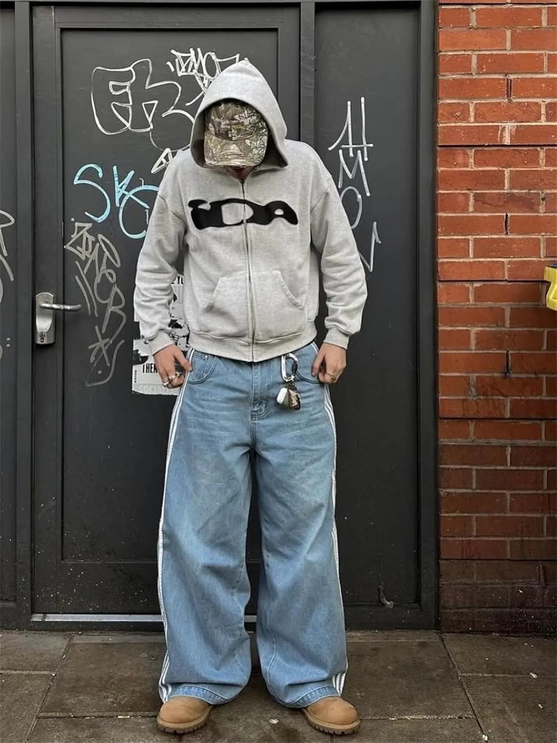 Alyweatry Men’s Vintage Baggy Jeans Oversized Low Rise Y2k Striped Skateboard Denim Track Jeans Streetwear