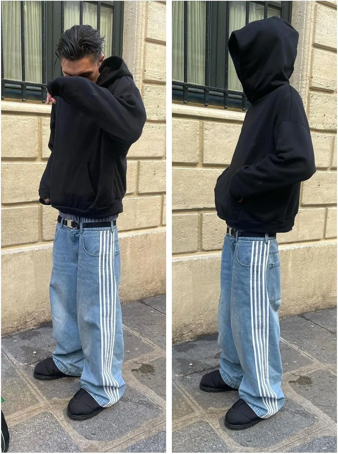 Alyweatry Men’s Vintage Baggy Jeans Oversized Low Rise Y2k Striped Skateboard Denim Track Jeans Streetwear