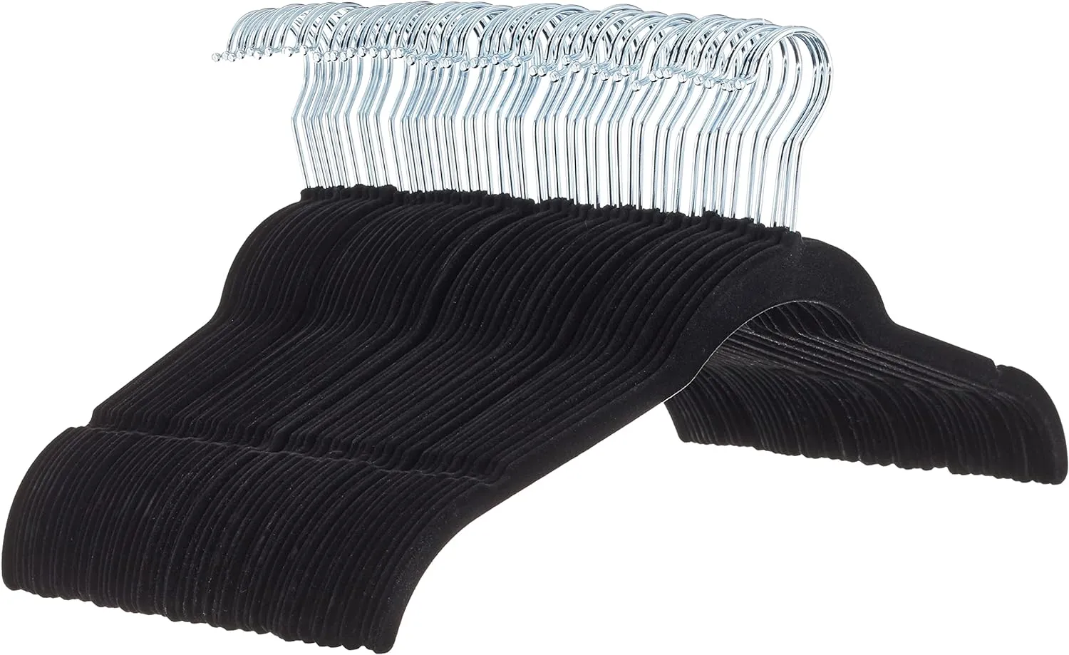 Amazon Basics Non-Slip Shirt Clothes Hangers Velvet, Space-Saving Slim, Sturdy, Black, Pack of 50