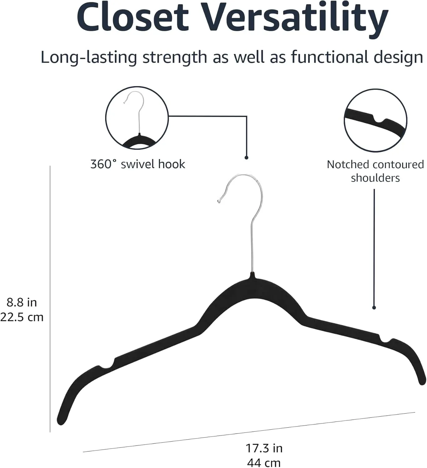 Amazon Basics Non-Slip Shirt Clothes Hangers Velvet, Space-Saving Slim, Sturdy, Black, Pack of 50