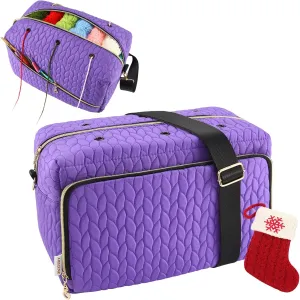 AMBESTAR Knitting Bag for Yarn Organizer, Big Capacity Yarn Bags for Women, Spacious Yarn Holder Portable Bag for Knitting Set, Useful for Travel or On The Go, Mother's Day Gift, Violet