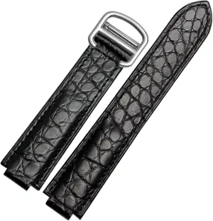 American Crocodile Leather Watch Strap Suitable for Cartier Blue Balloon Convex Leather Strap 18 20mm Men and Women Black (Color : 10mm Gold Clasp, Size : 18-11mm)