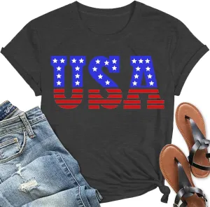 American Flag Heart Shirt for Women 4th of July Patriotic Tee USA Flag Tops