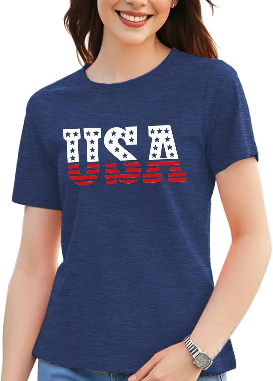 American Flag Heart Shirt for Women 4th of July Patriotic Tee USA Flag Tops