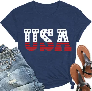 American Flag Heart Shirt for Women 4th of July Patriotic Tee USA Flag Tops