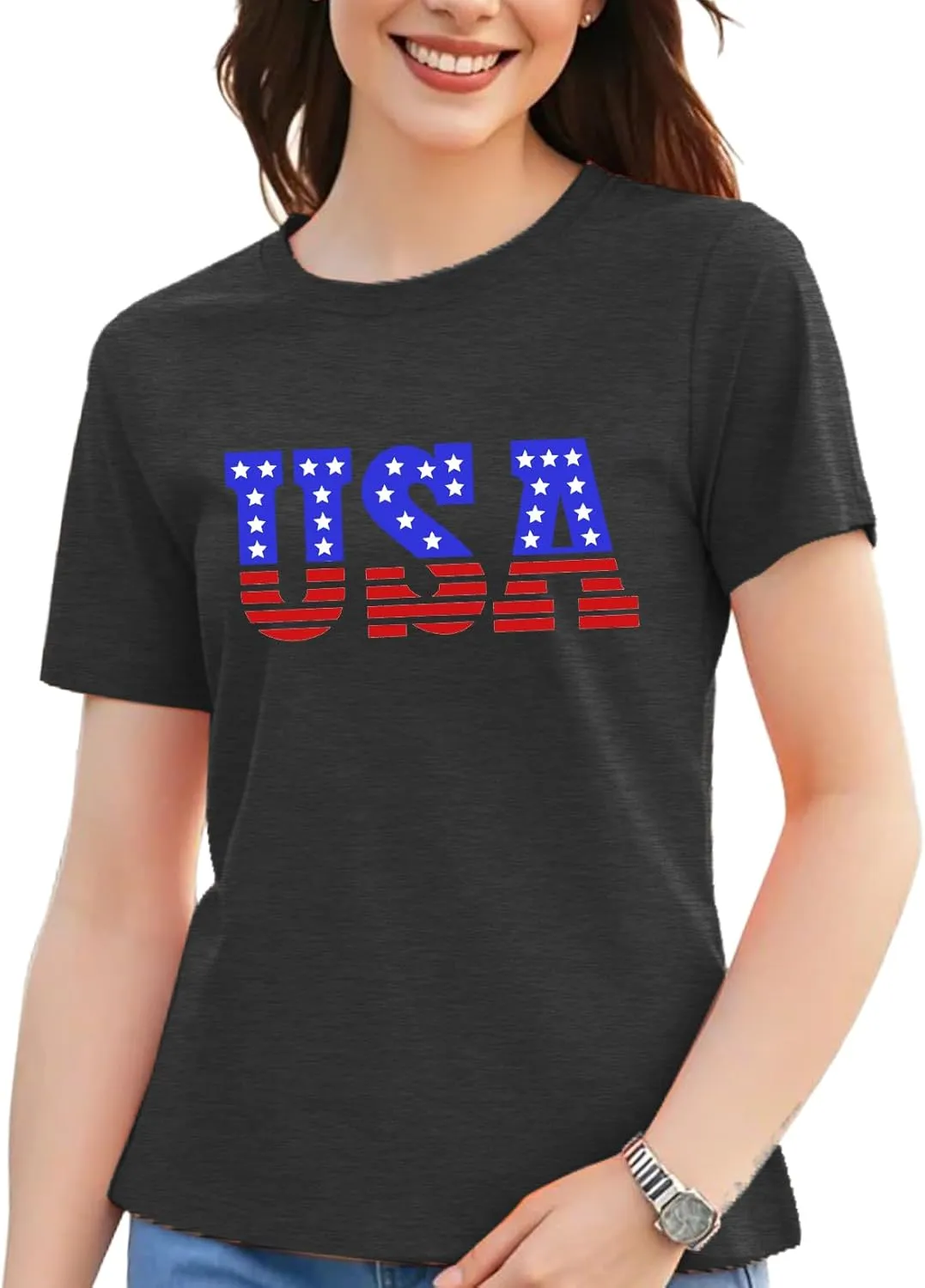 American Flag Heart Shirt for Women 4th of July Patriotic Tee USA Flag Tops